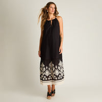 Vestido Maxi Negro No Elasticado Sin Forro Calce Holgado