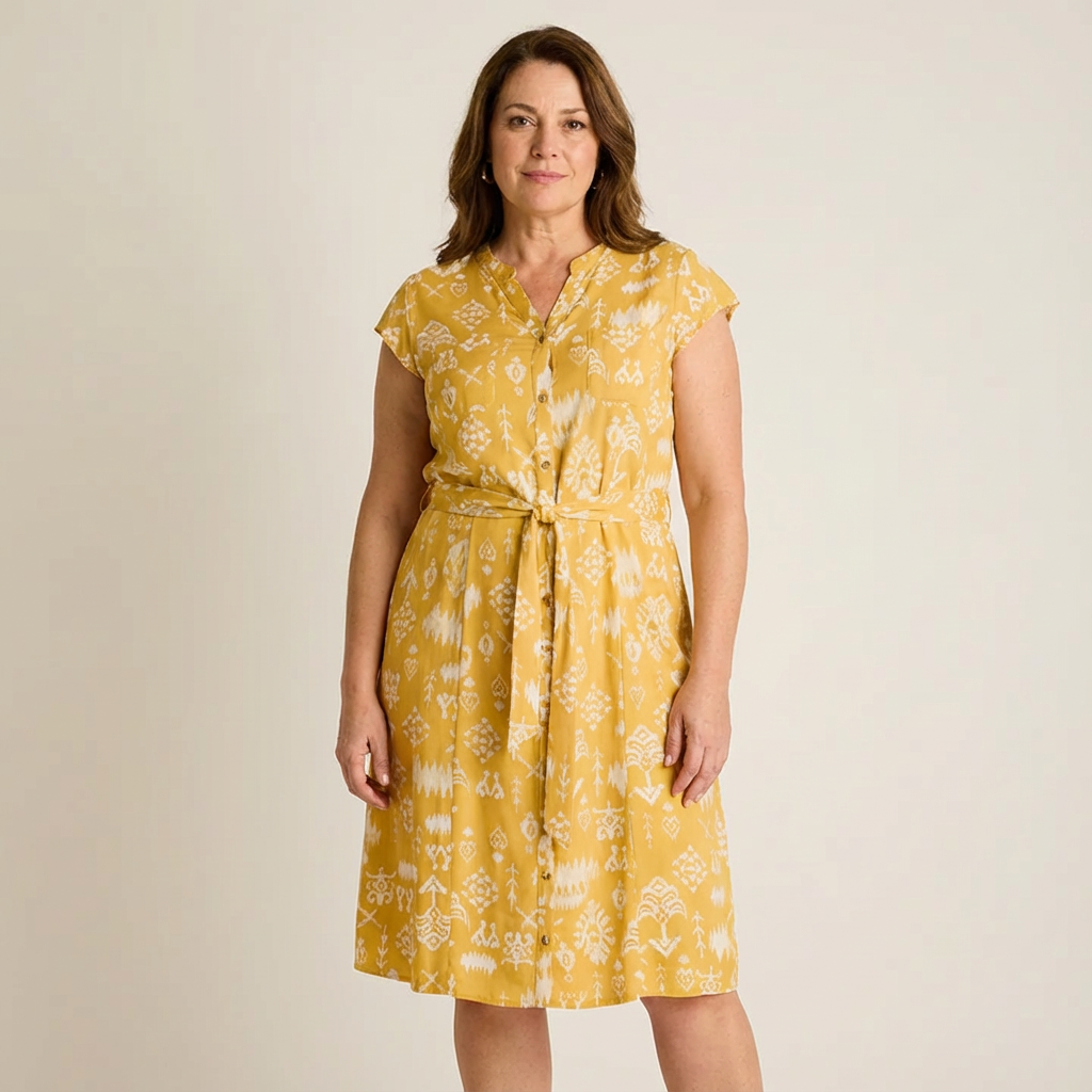 Vestido Midi Mostaza – Fresco, cómodo y de Calce normal