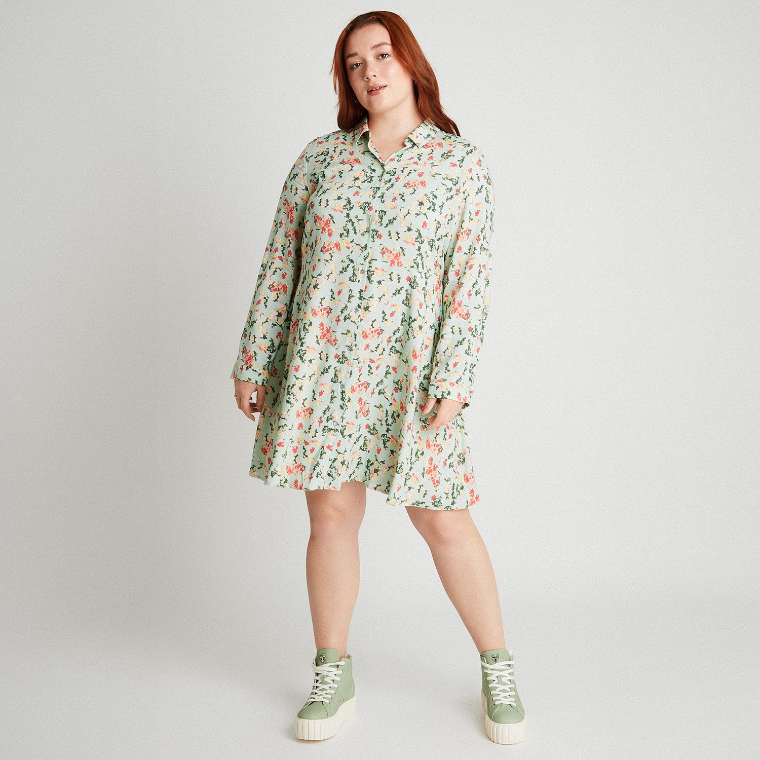 Vestido Tipo Bluson Manga Larga Con Bontones Menta