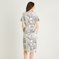 Vestido Maxi Crudo Manga Corta Cuello Mao Lorenzo di Pontti