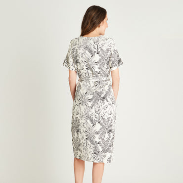 Vestido Maxi Crudo Manga Corta Cuello Mao Lorenzo di Pontti