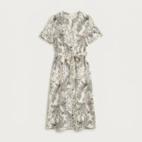 Vestido Maxi Lino Crudo Manga Corta Cuello Mao en plano
