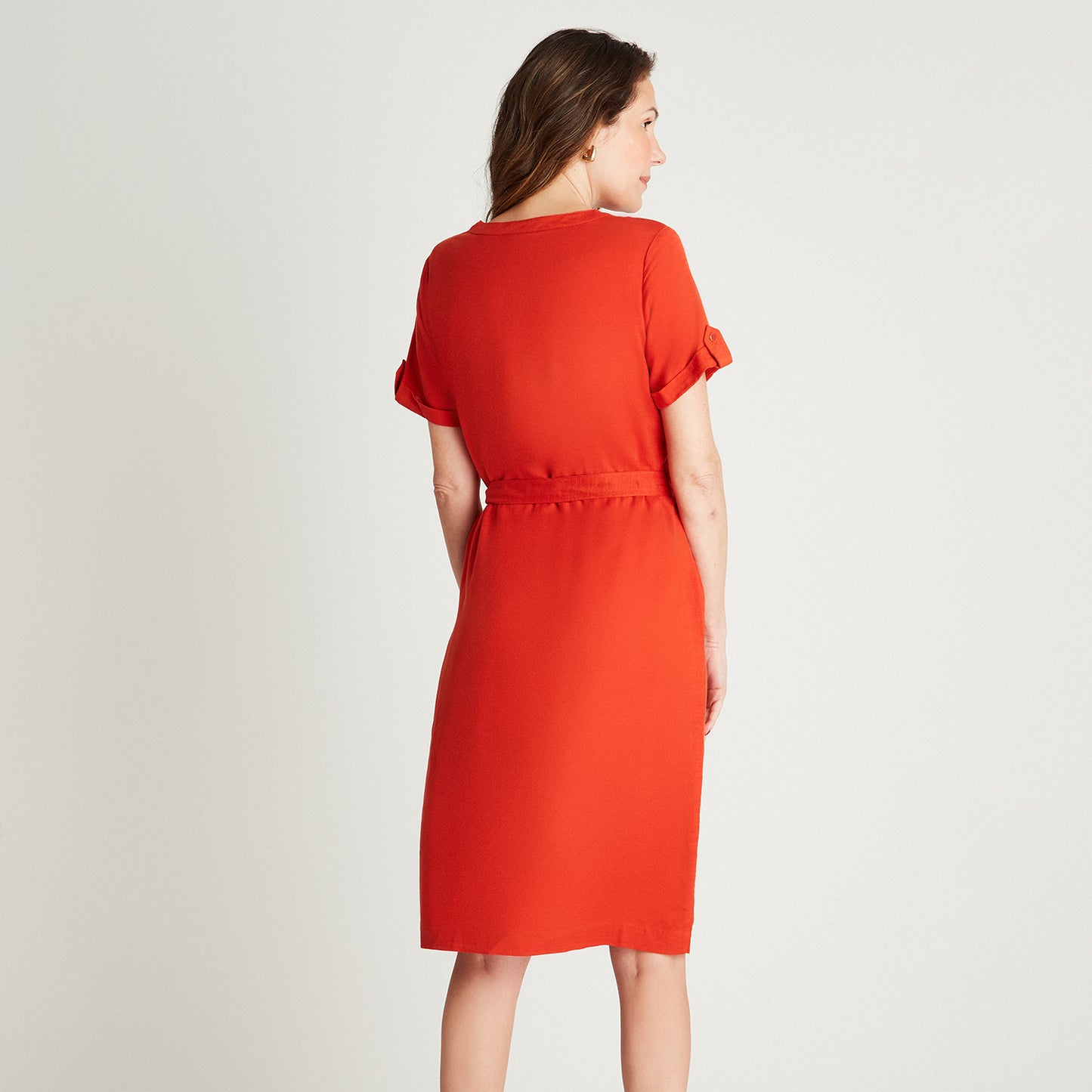 Vestido Maxi Naranjo Manga Corta Cuello Mao Lorenzo di Pontti