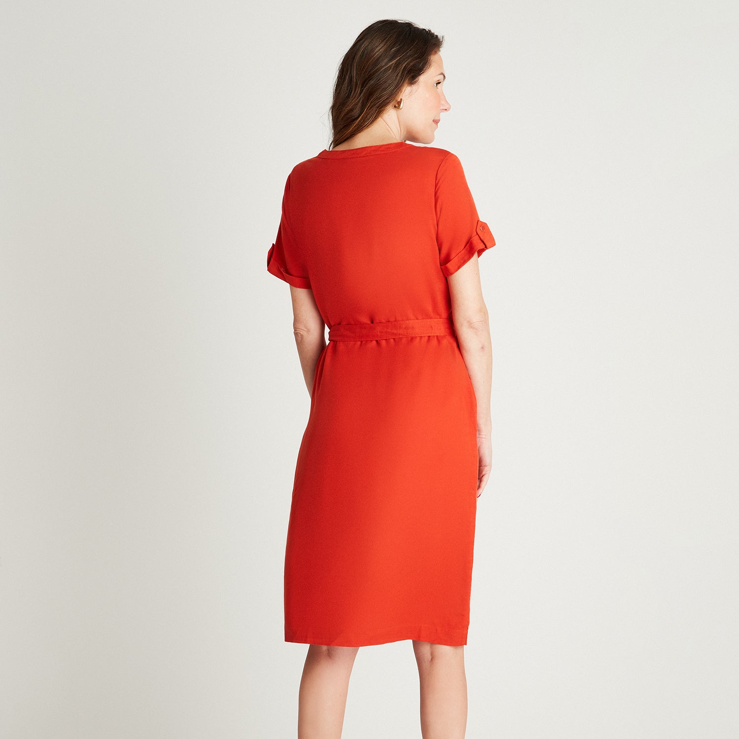 Vestido Maxi Naranjo Manga Corta Cuello Mao Lorenzo di Pontti