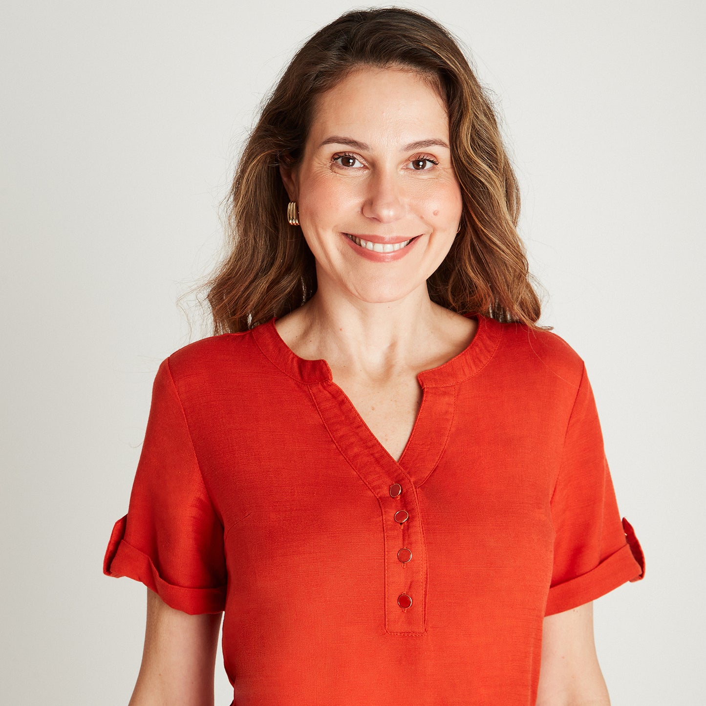 Vestido Maxi Naranjo Manga Corta Cuello Mao Lorenzo di Pontti