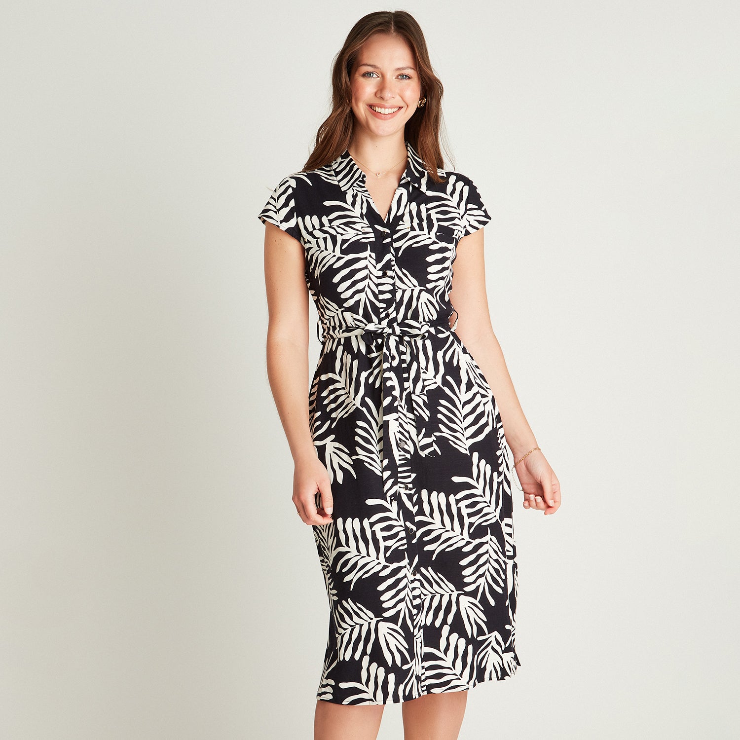 Vestido Maxi Azul Manga Corta Estampado Cuello Camisero Lorenzo di Pontti