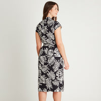 Vestido Maxi Azul Manga Corta Estampado Cuello Camisero Lorenzo di Pontti