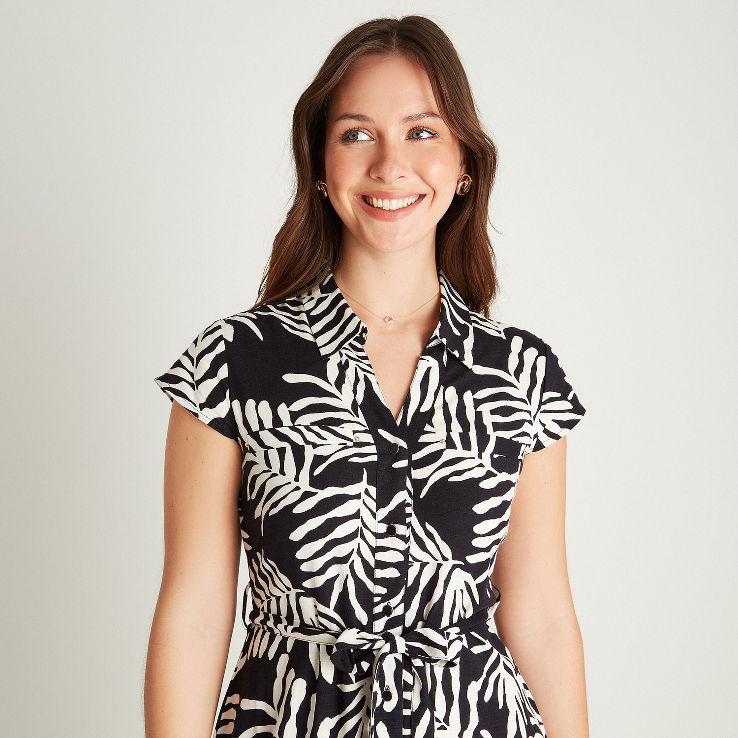 Vestido Maxi Azul Manga Corta Estampado Cuello Camisero Lorenzo di Pontti