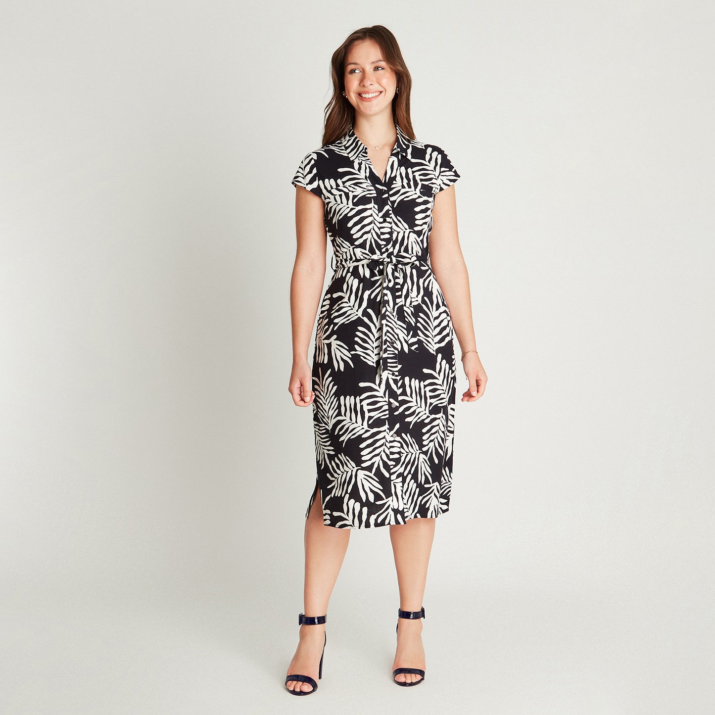 Vestido Maxi Azul Manga Corta Estampado Cuello Camisero Lorenzo di Pontti