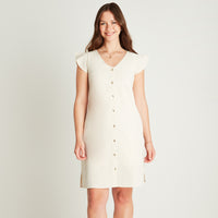 Vestido Corto Beige Manga Corta Cuello V Lorenzo di Pontti