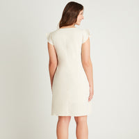 Vestido Corto Beige Manga Corta Cuello V Lorenzo di Pontti