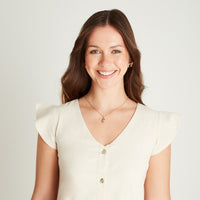 Vestido Corto Beige Manga Corta Cuello V Lorenzo di Pontti