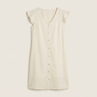 Vestido Corto Beige Manga Corta Cuello V en plano