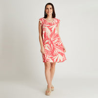 Vestido Corto Coral Manga Corta Estampado Cuello Redondo Curvi