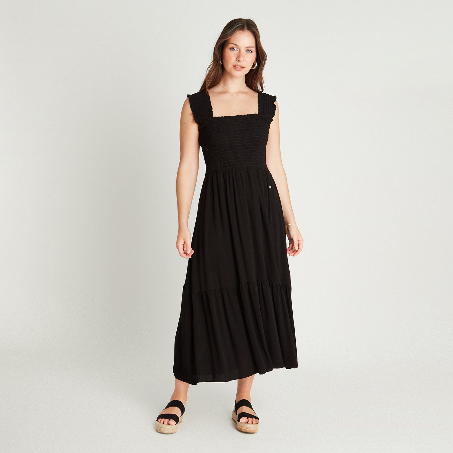Vestido Maxi Negro Sin Manga Tirantes Curvi