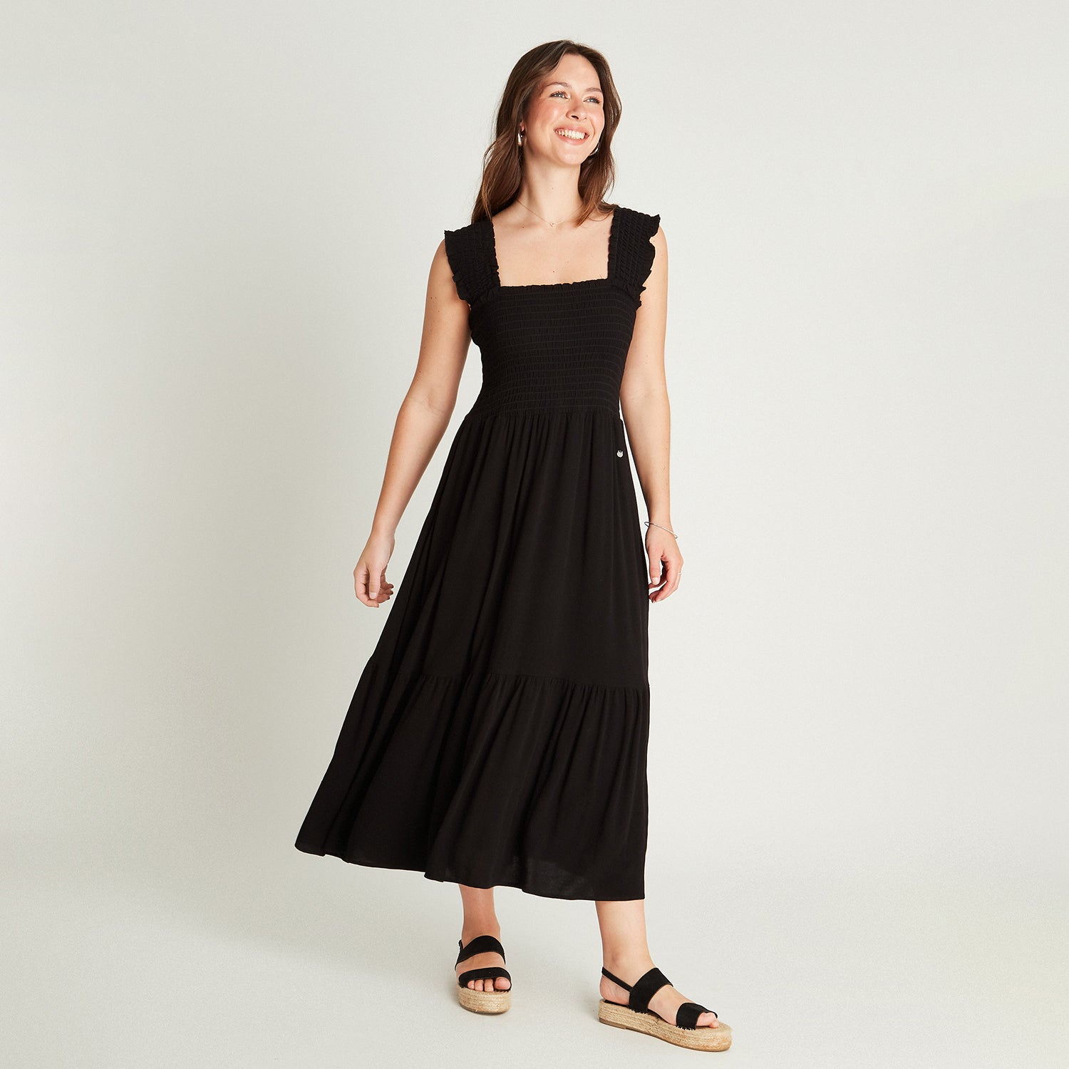 Vestido Maxi Negro Sin Manga Tirantes Curvi