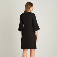 Vestido Manga 3/4 Escote V Negro Lorenzo Di Pontti
