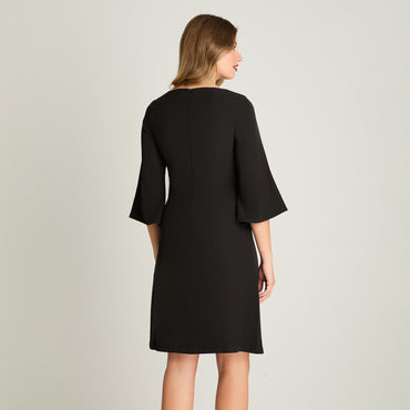 Vestido Manga 3/4 Escote V Negro Lorenzo Di Pontti