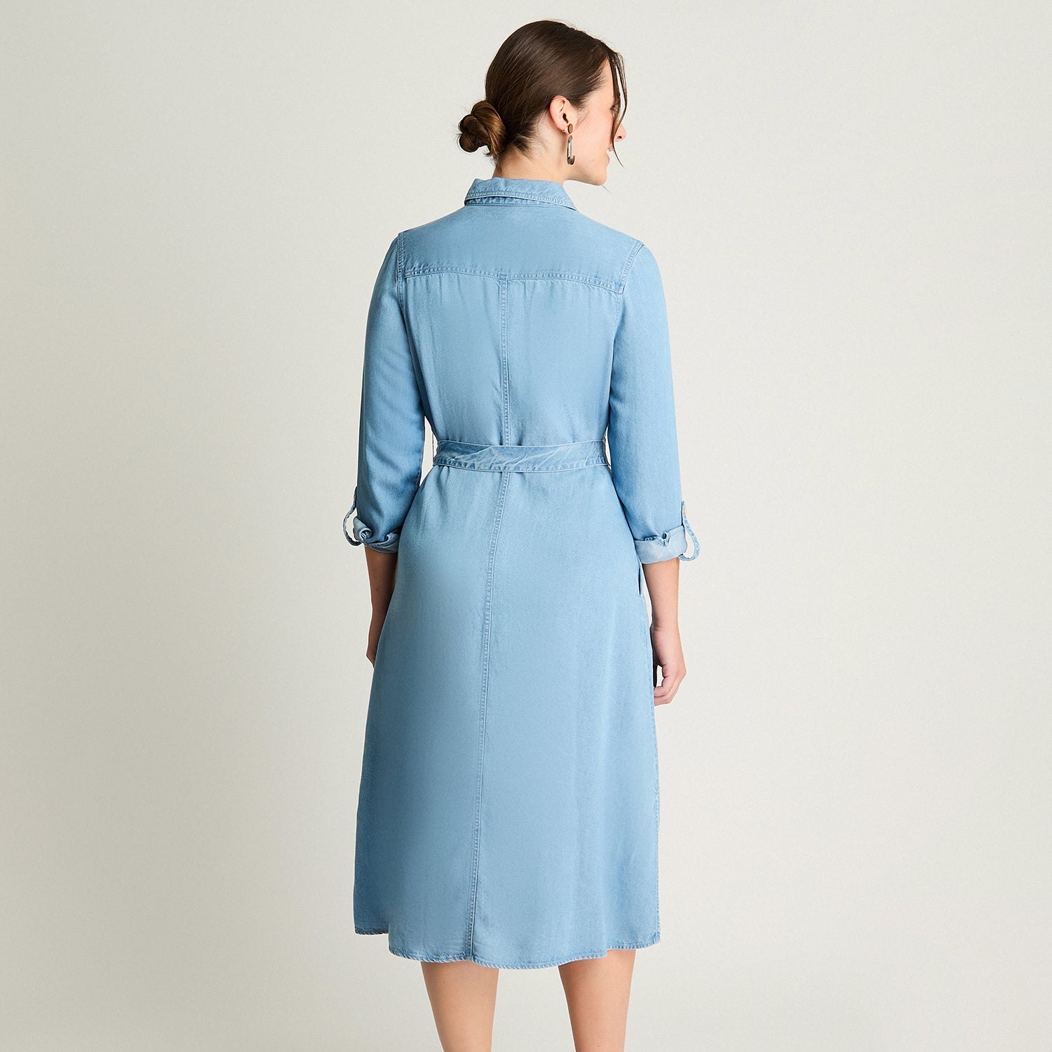 Vestido Manga Larga Lyocell Camisero Celeste Curvi