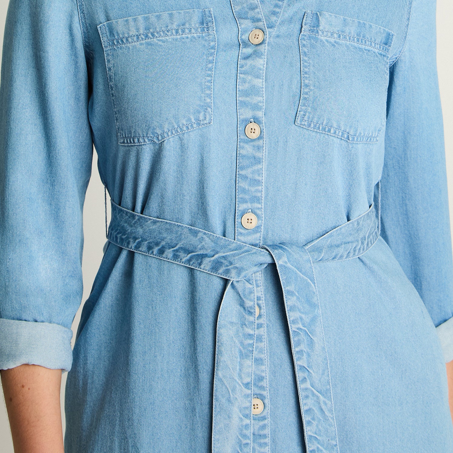 Vestido Manga Larga Lyocell Camisero Celeste Curvi