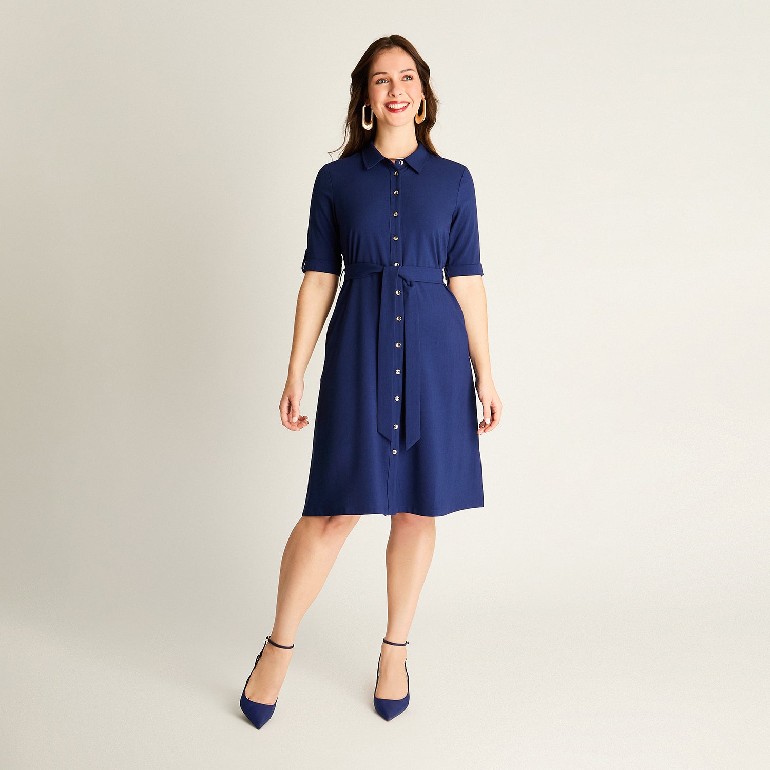 Vestido Midi Azul Camisero