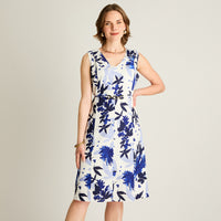 Vestido Midi Azul Floreado
