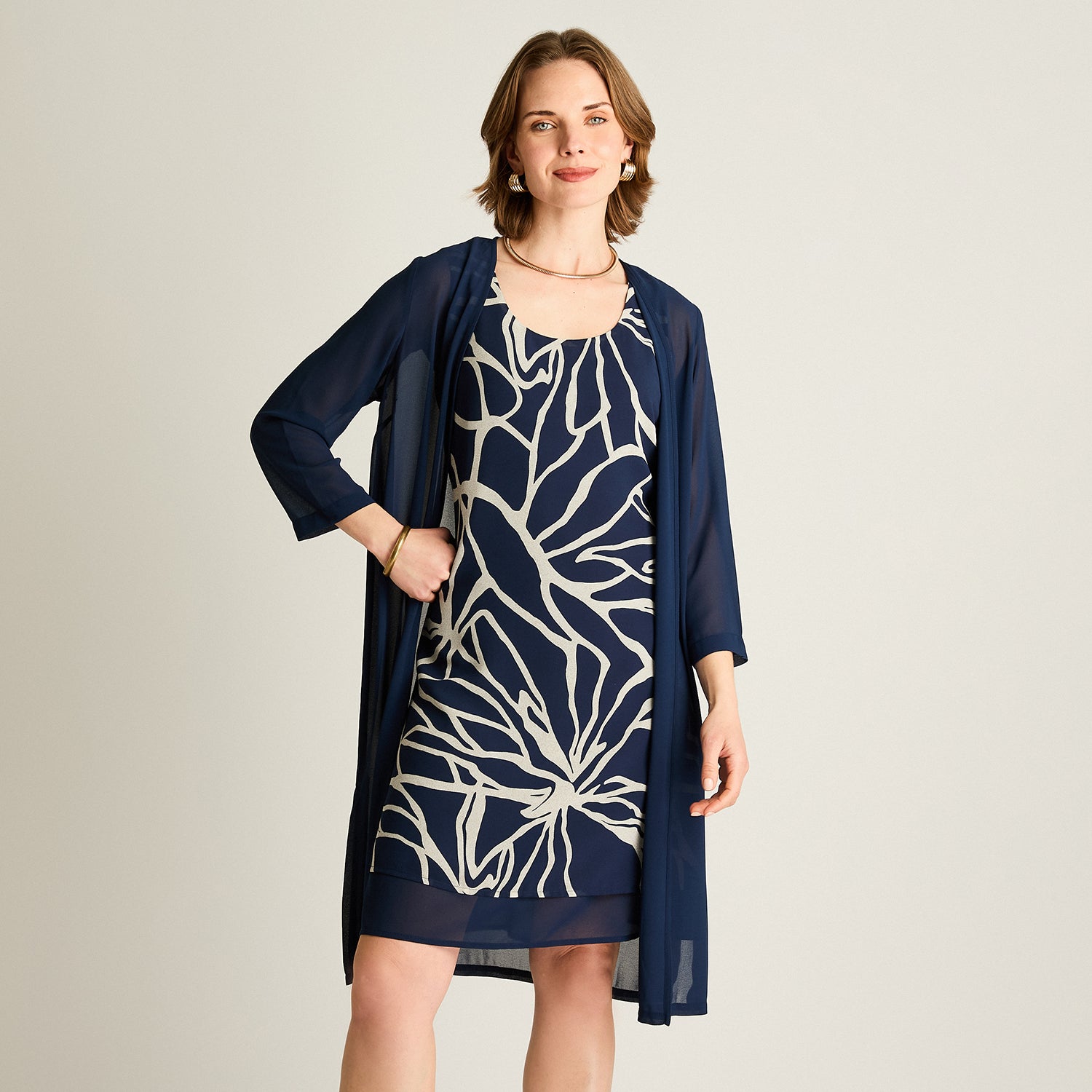 Vestido Midi Azul con Contraste