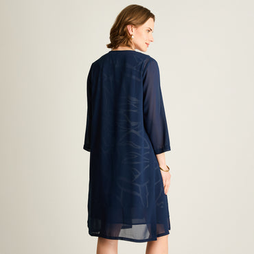 Vestido Midi Azul con Contraste