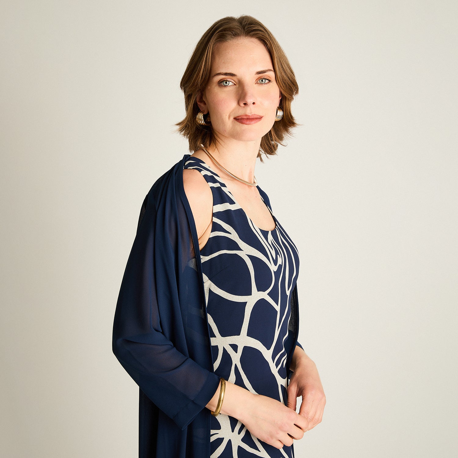 Vestido Midi Azul con Contraste