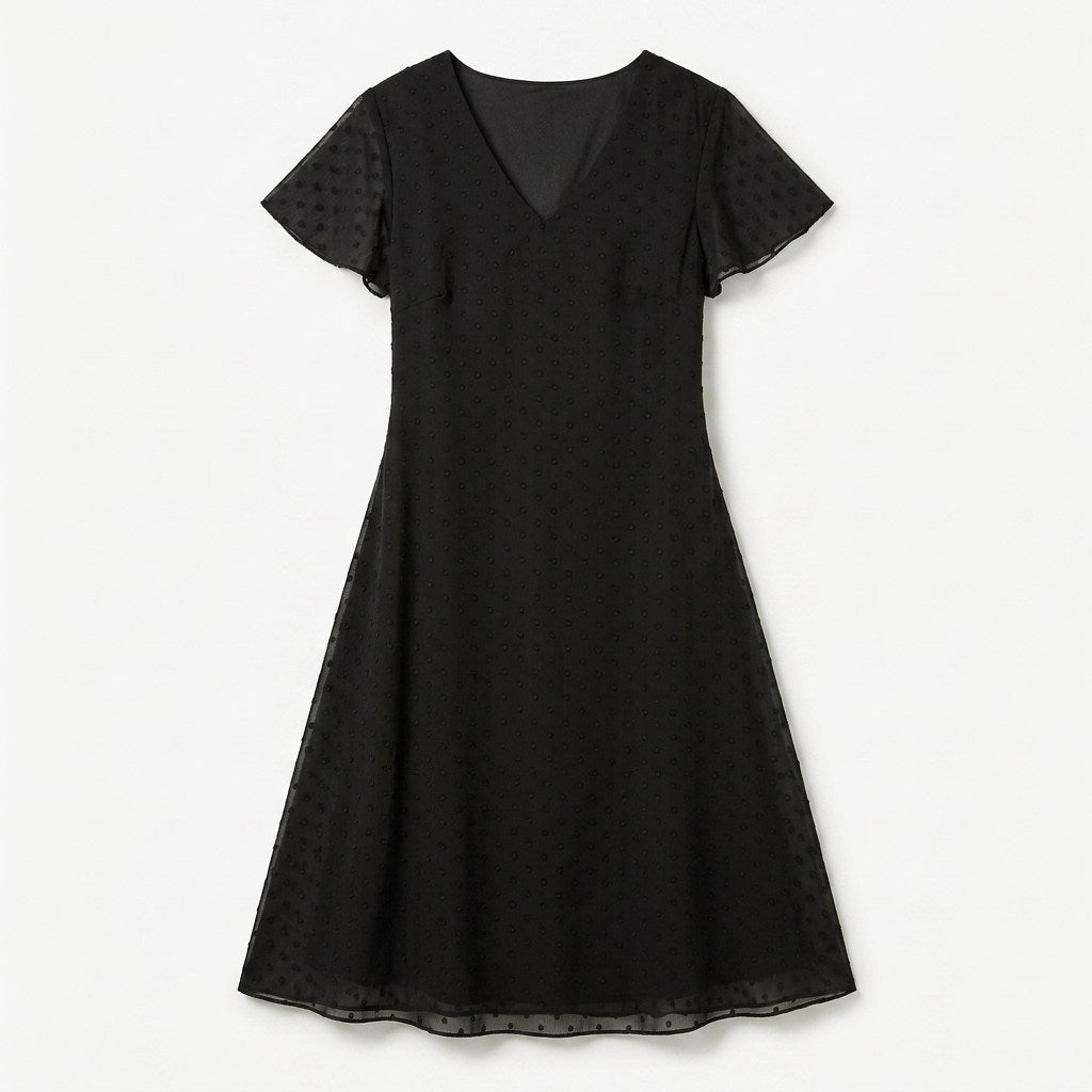 Vestido Midi Negro Con Forro en plano