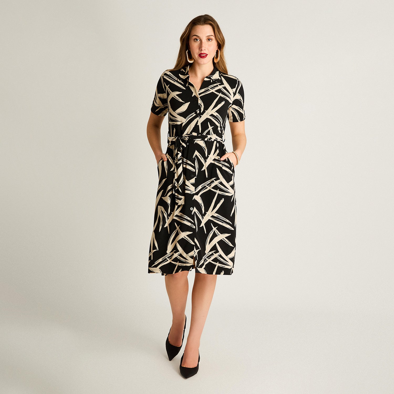 Vestido Midi Estampado Negro