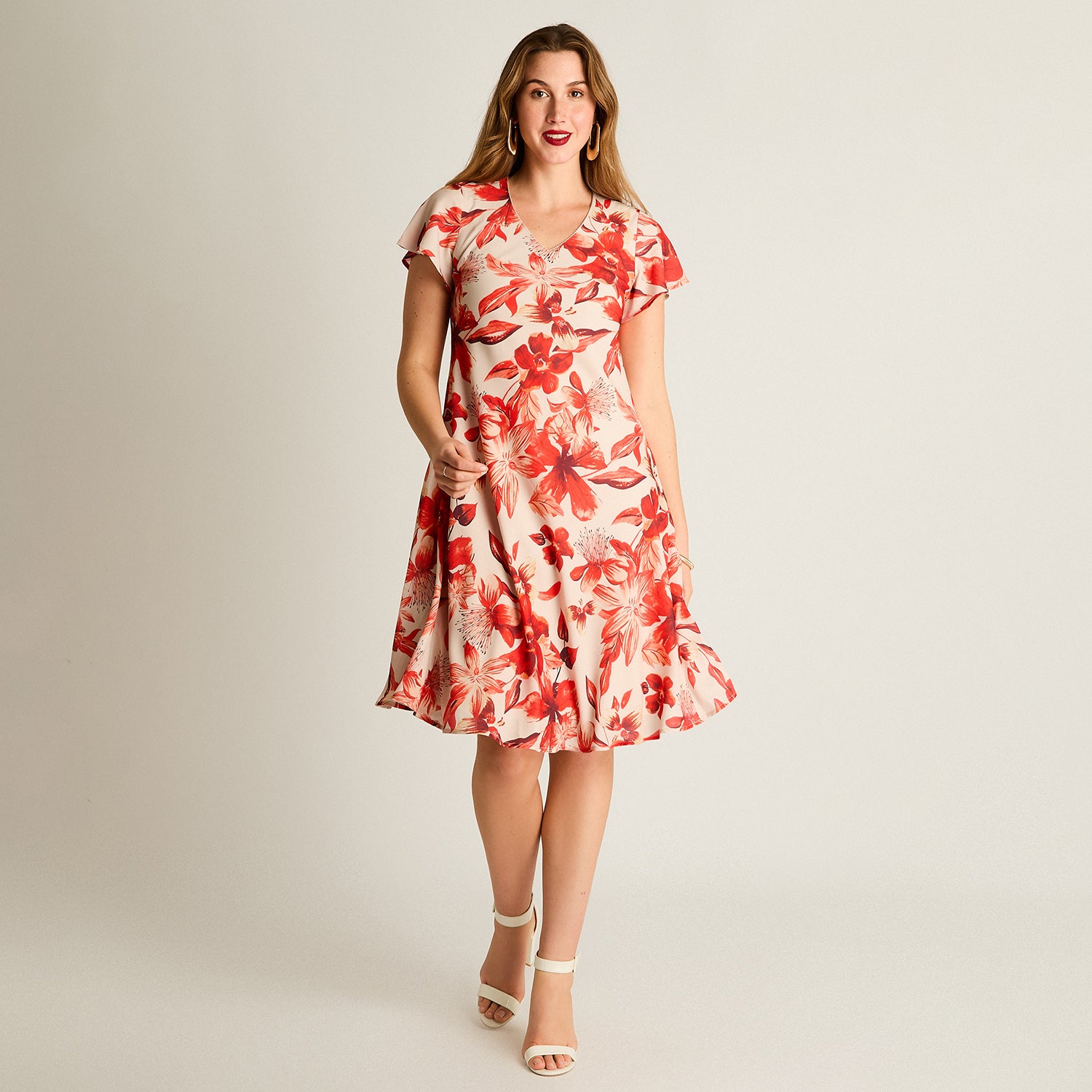 Vestido Midi Naranjo Con Forro