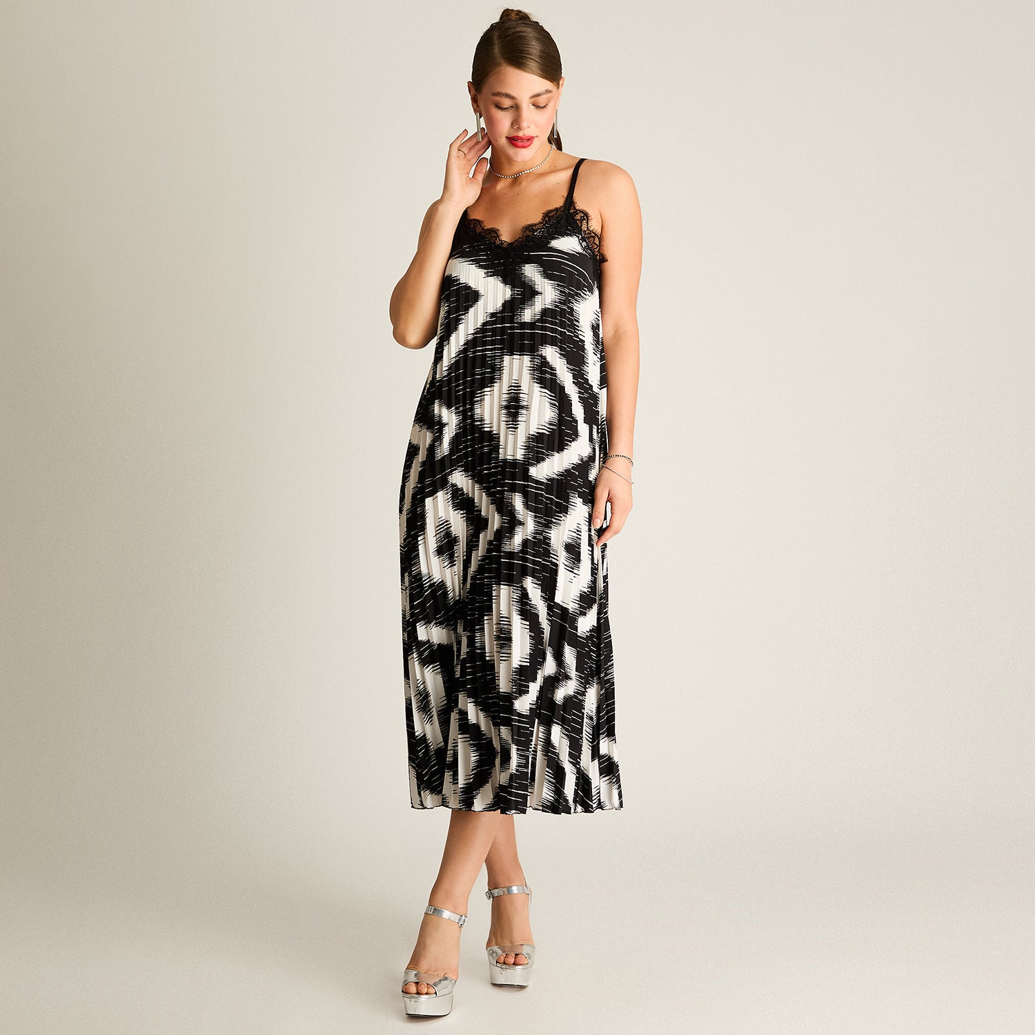 Vestido Midi Plisado Zebra