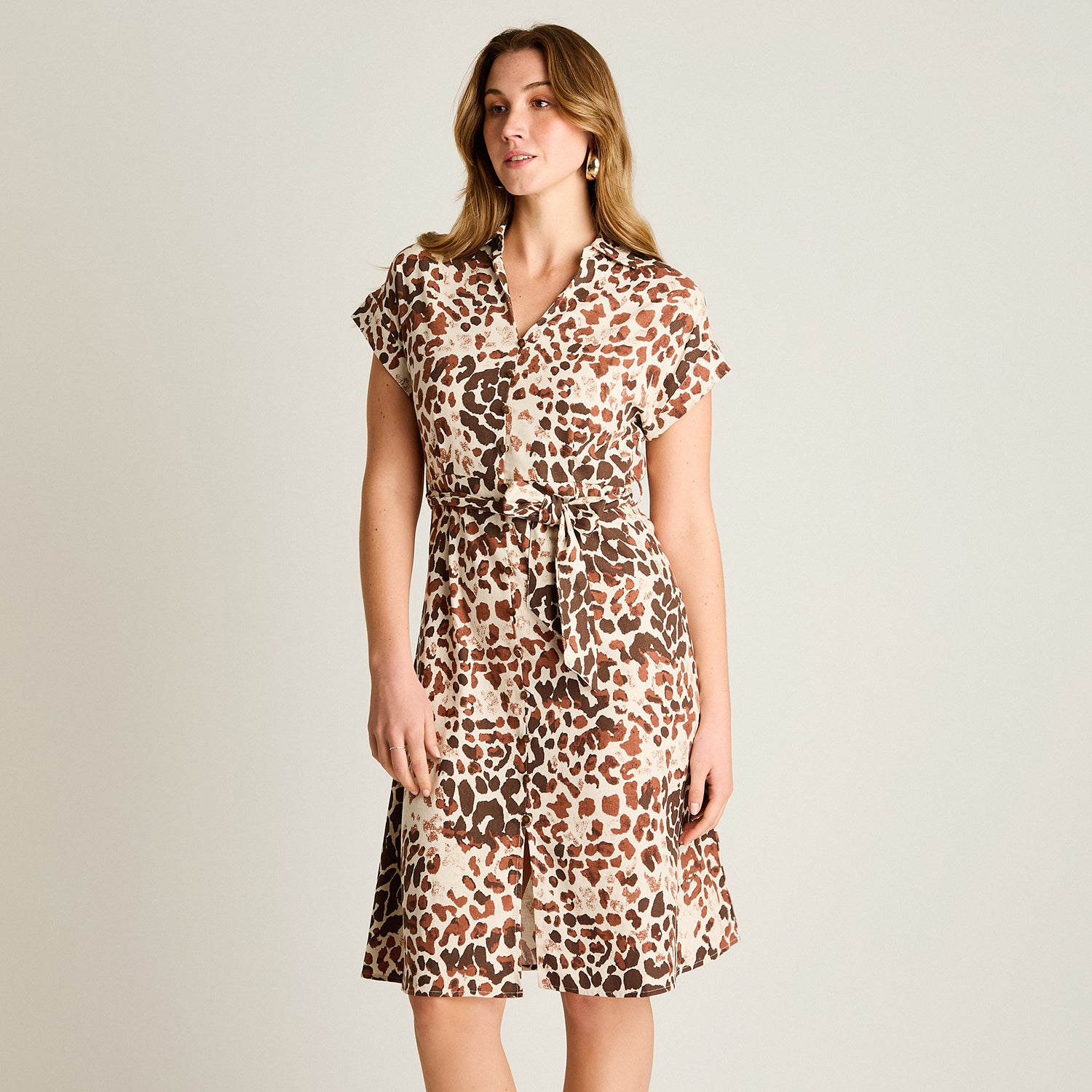 Vestido Midi Estampado Animal Print Café