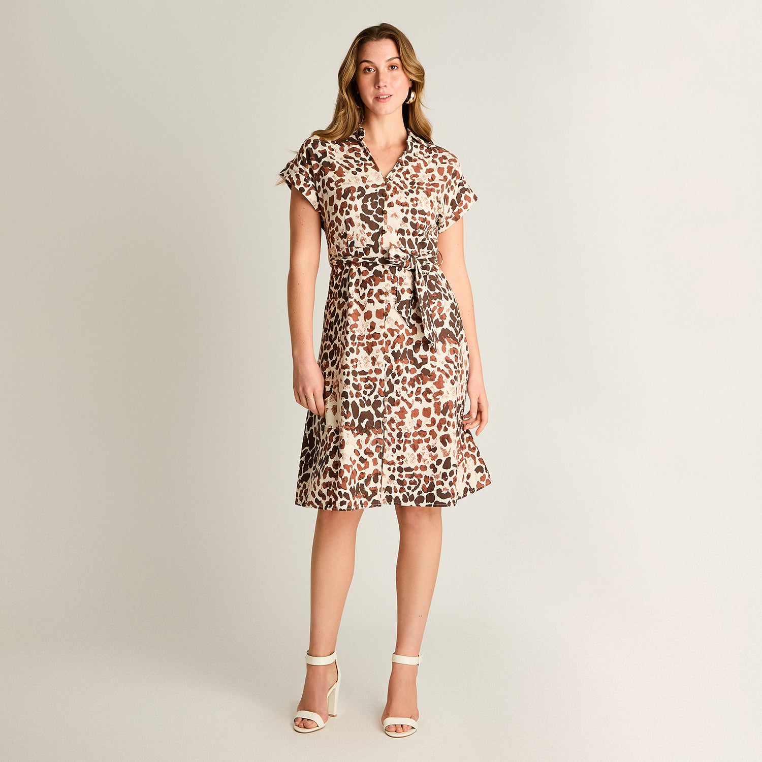Vestido Midi Estampado Animal Print Café