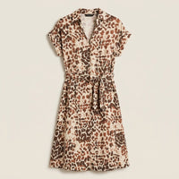 Vestido Midi Lino Estampado Animal Print Café en plano