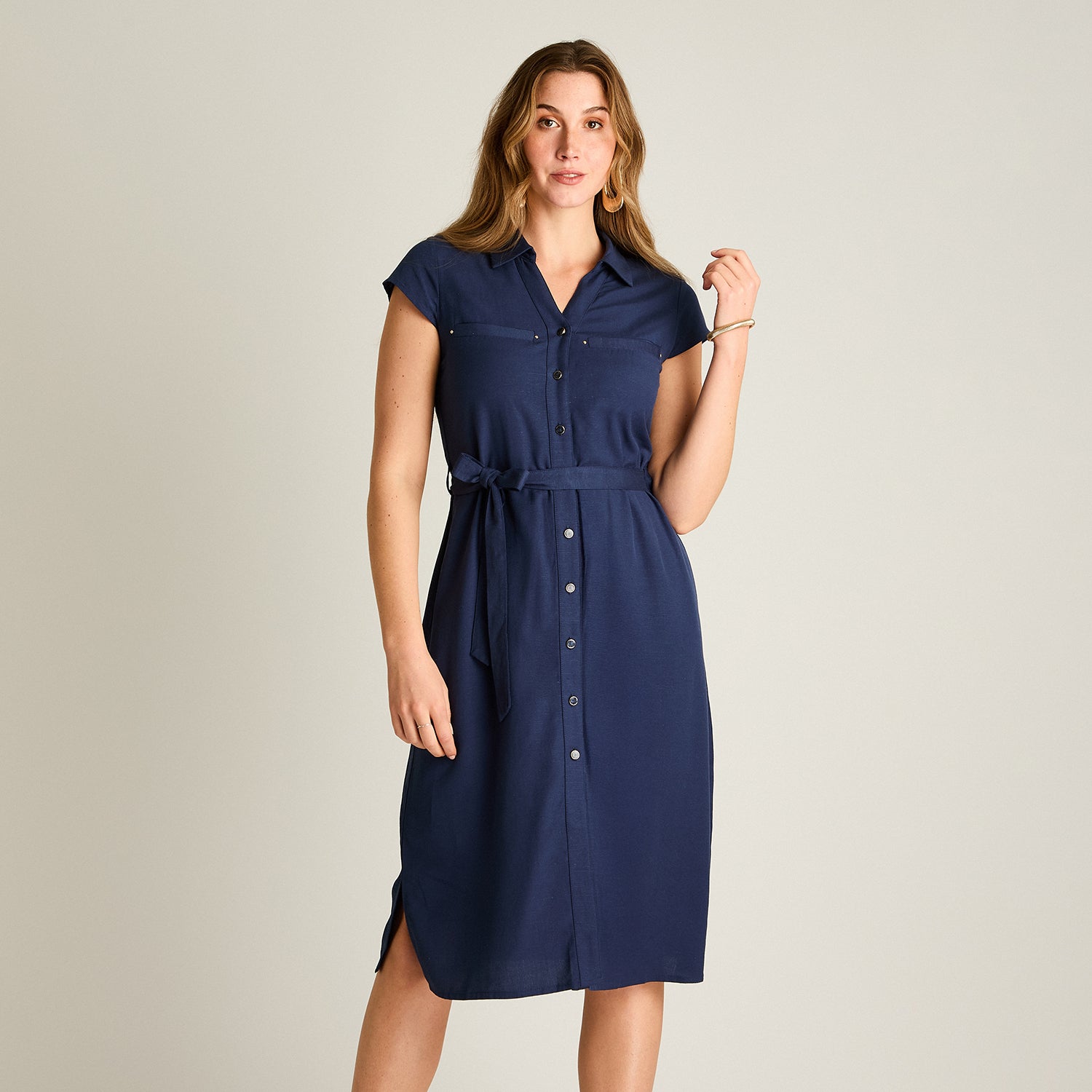 Vestido Midi Azul Lino