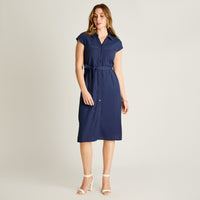 Vestido Midi Azul Lino