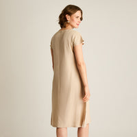 Vestido Midi Beige Sin Forro Calce Holgado