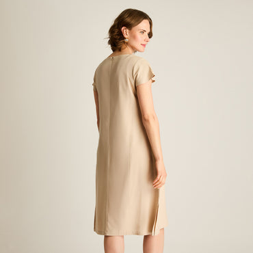 Vestido Midi Beige Sin Forro Calce Holgado
