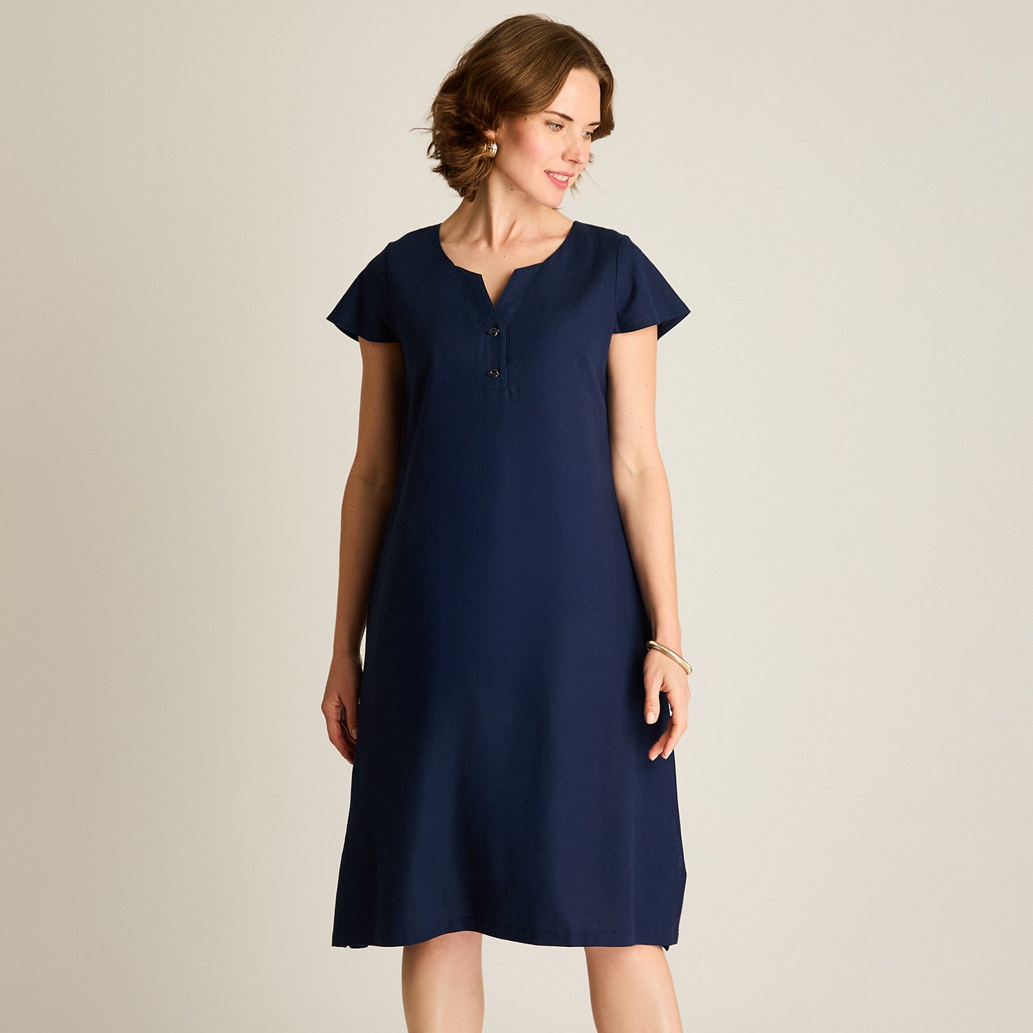 Vestido Midi Azul Sin Forro Calce Holgado