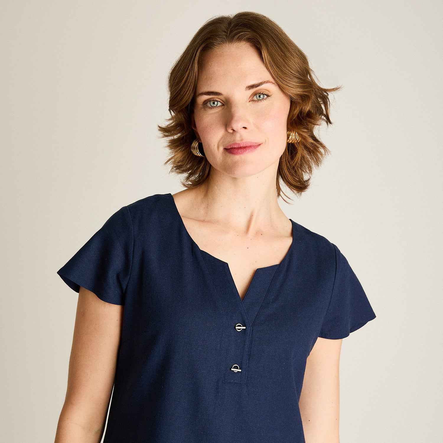 Vestido Midi Azul Sin Forro Calce Holgado