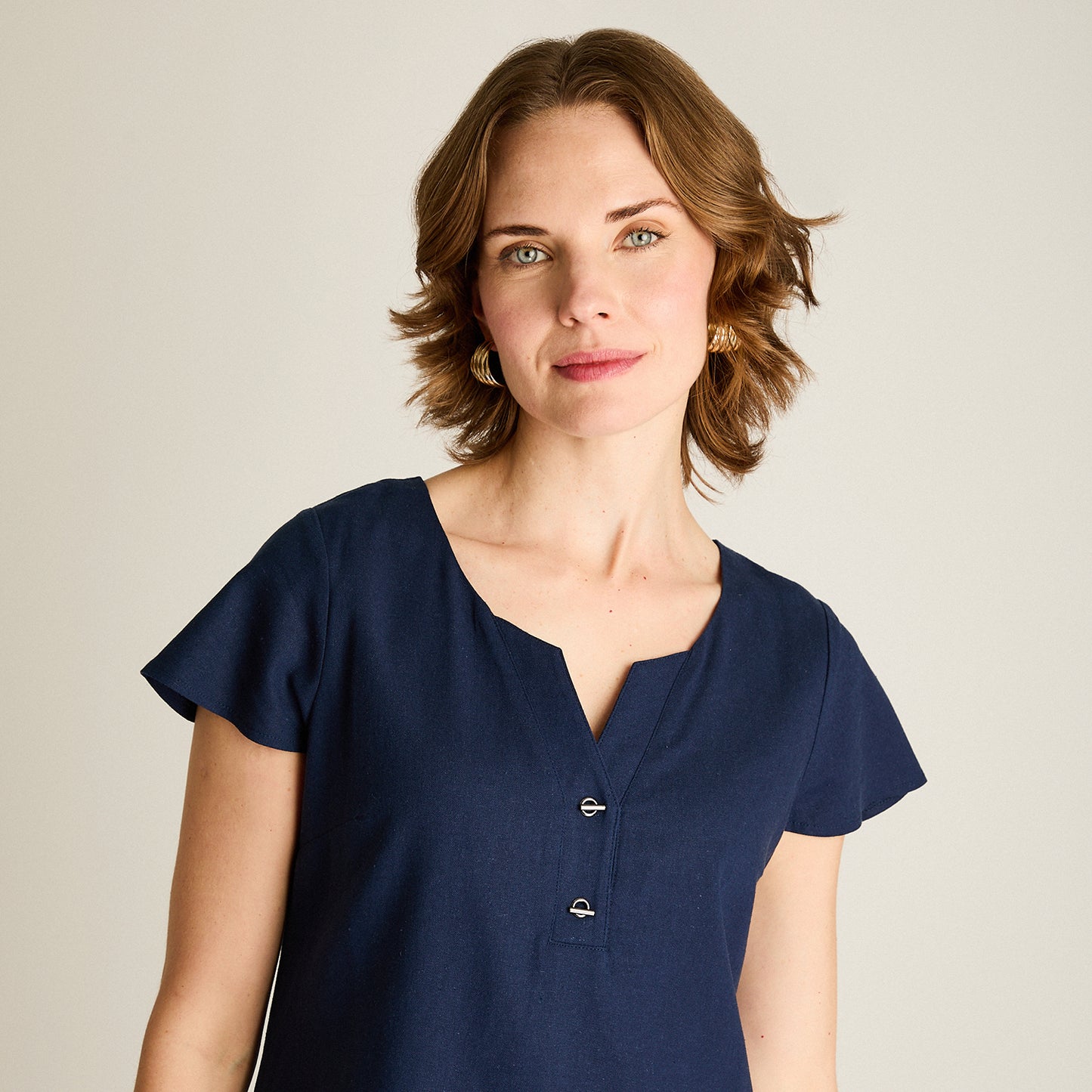 Vestido Midi Azul Sin Forro Calce Holgado