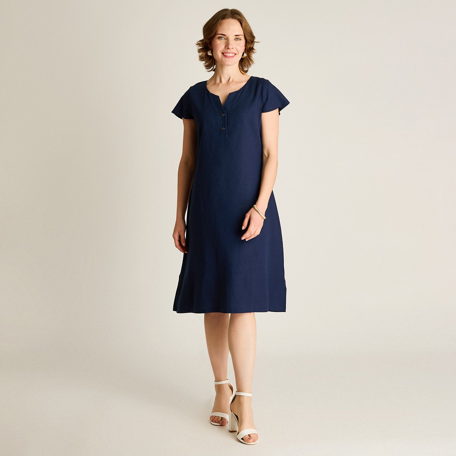 Vestido Midi Azul Sin Forro Calce Holgado