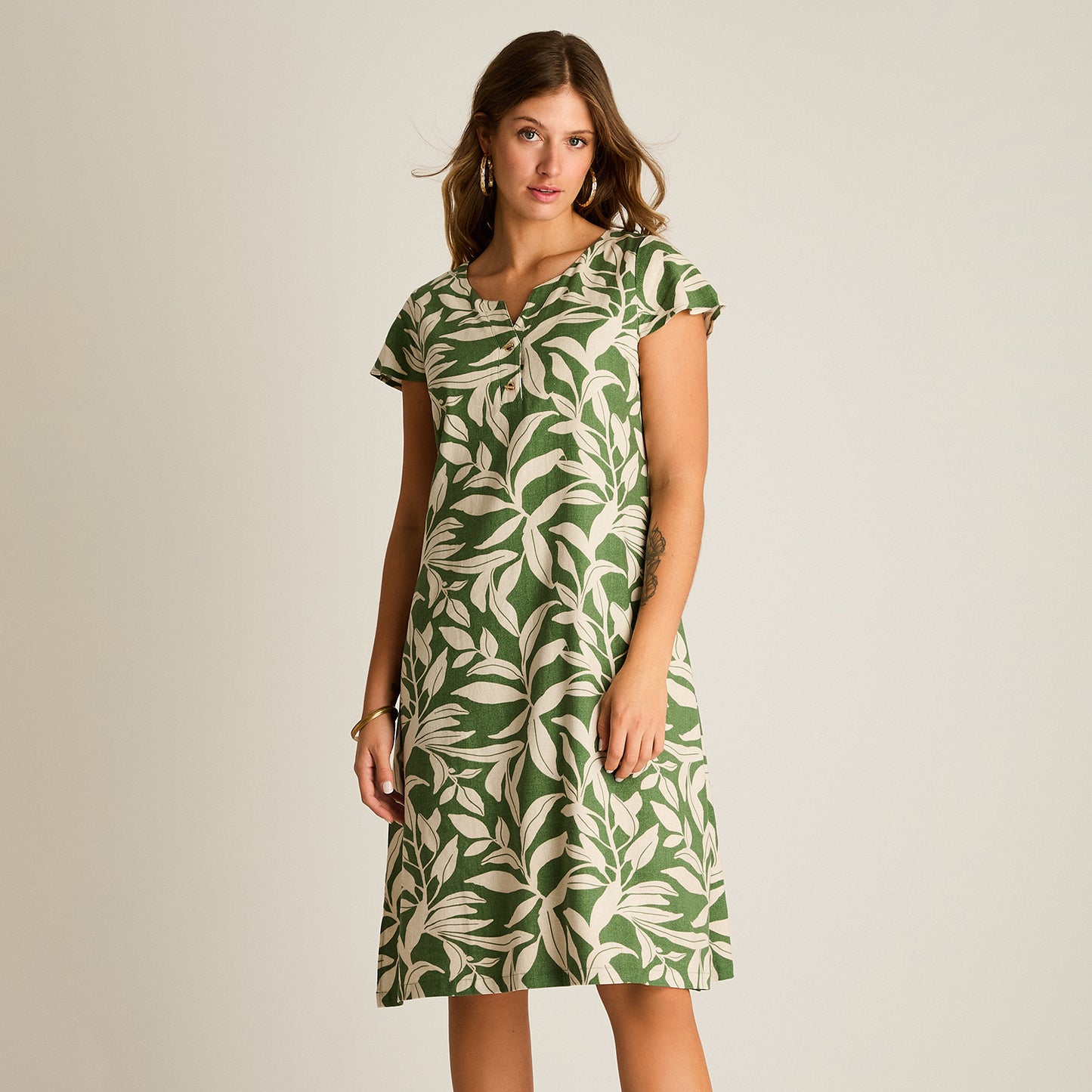 Vestido Midi Verde Sin Forro Calce Holgado