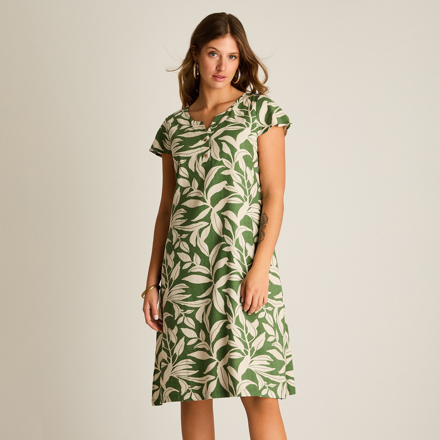 Vestido Midi Verde Sin Forro Calce Holgado