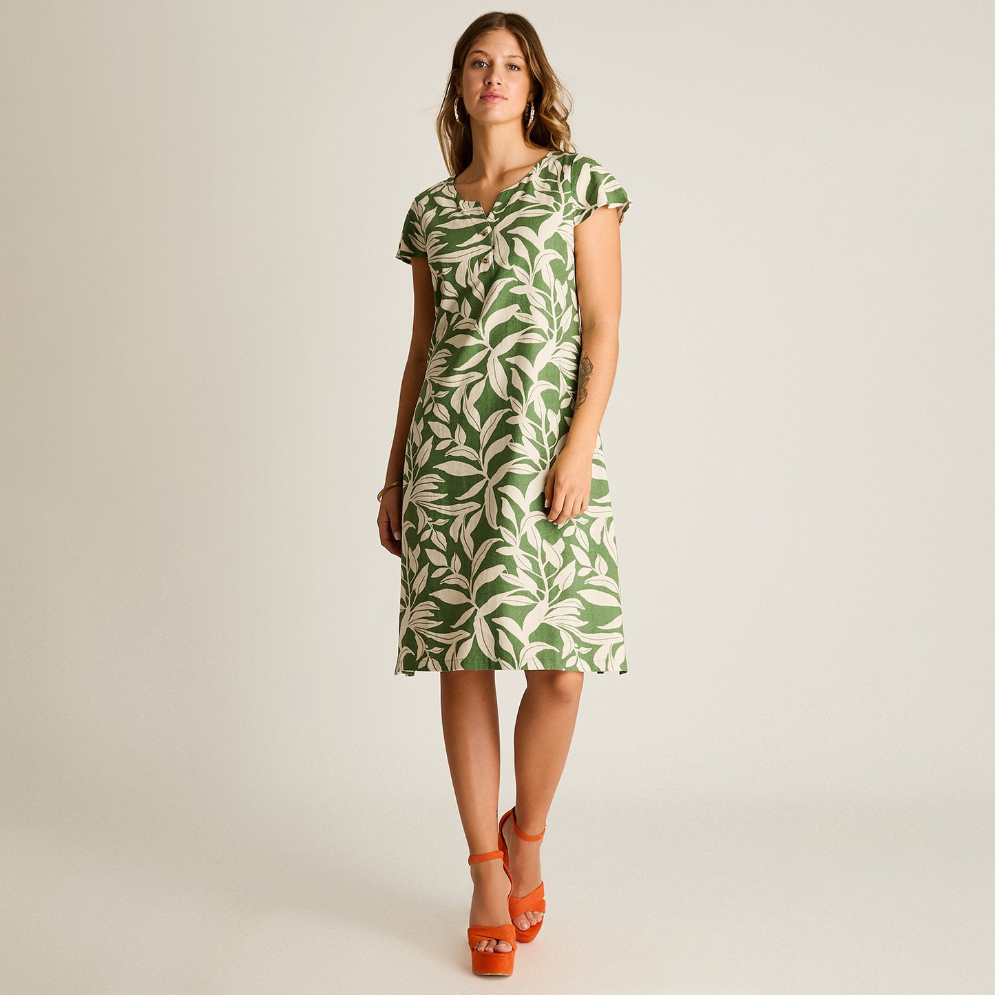 Vestido Midi Verde Sin Forro Calce Holgado