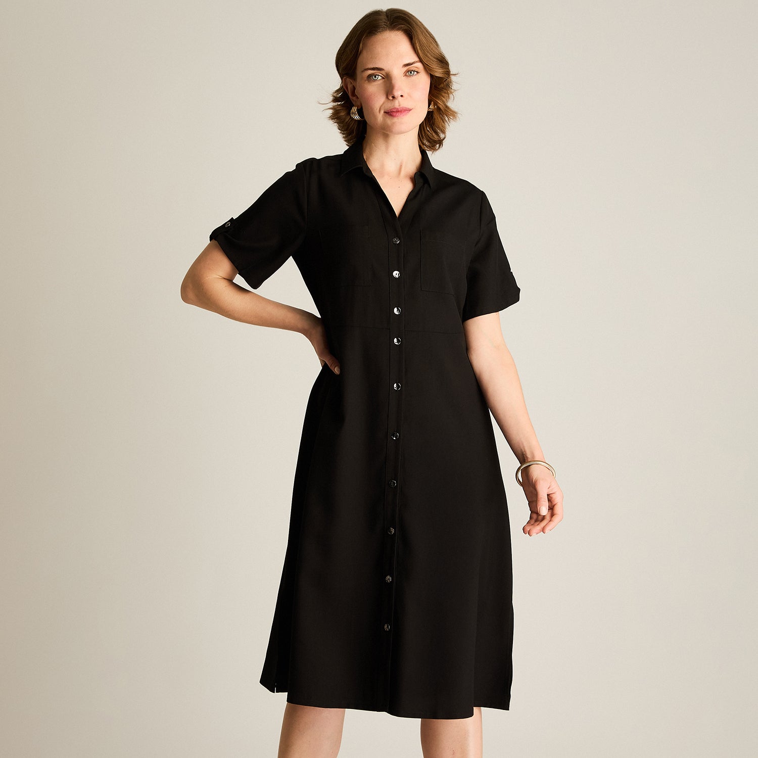 Vestido Midi Negro Sin Forro Calce Holgado