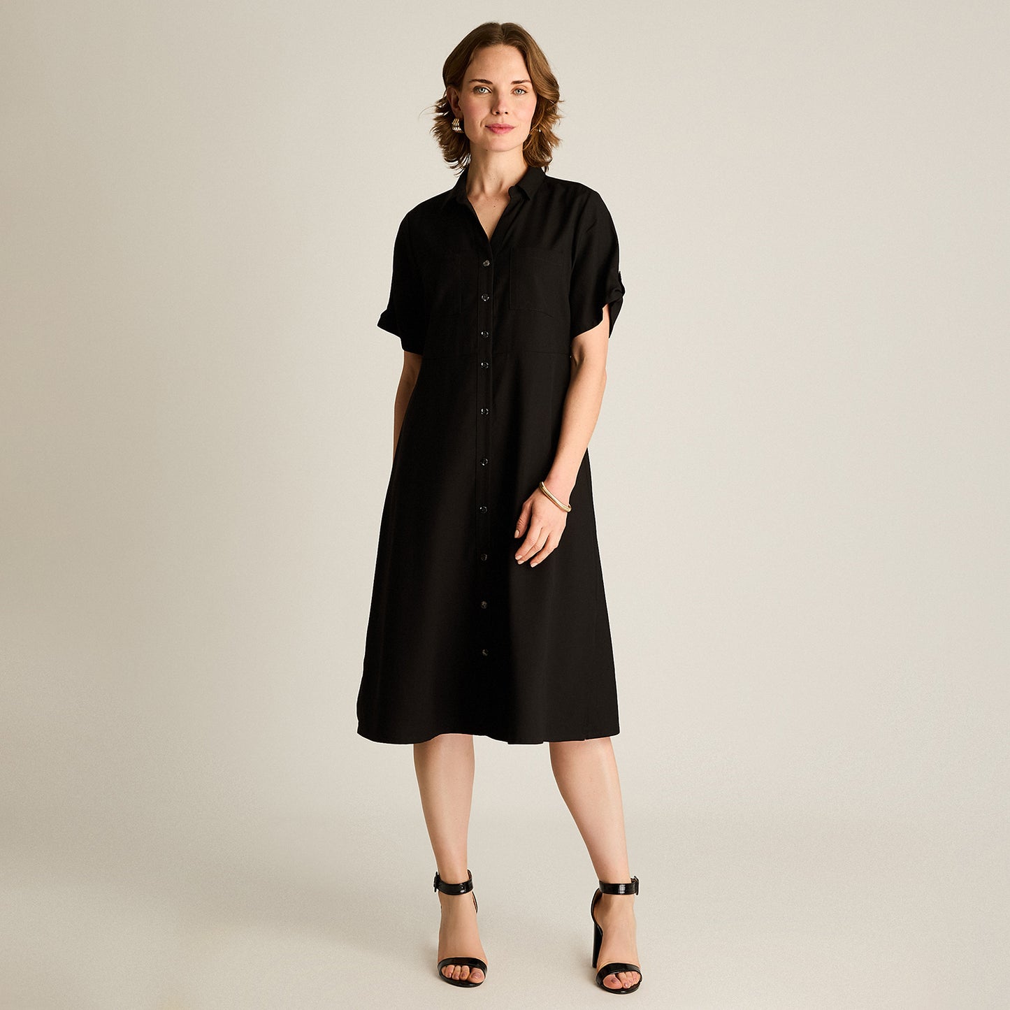 Vestido Midi Negro Sin Forro Calce Holgado