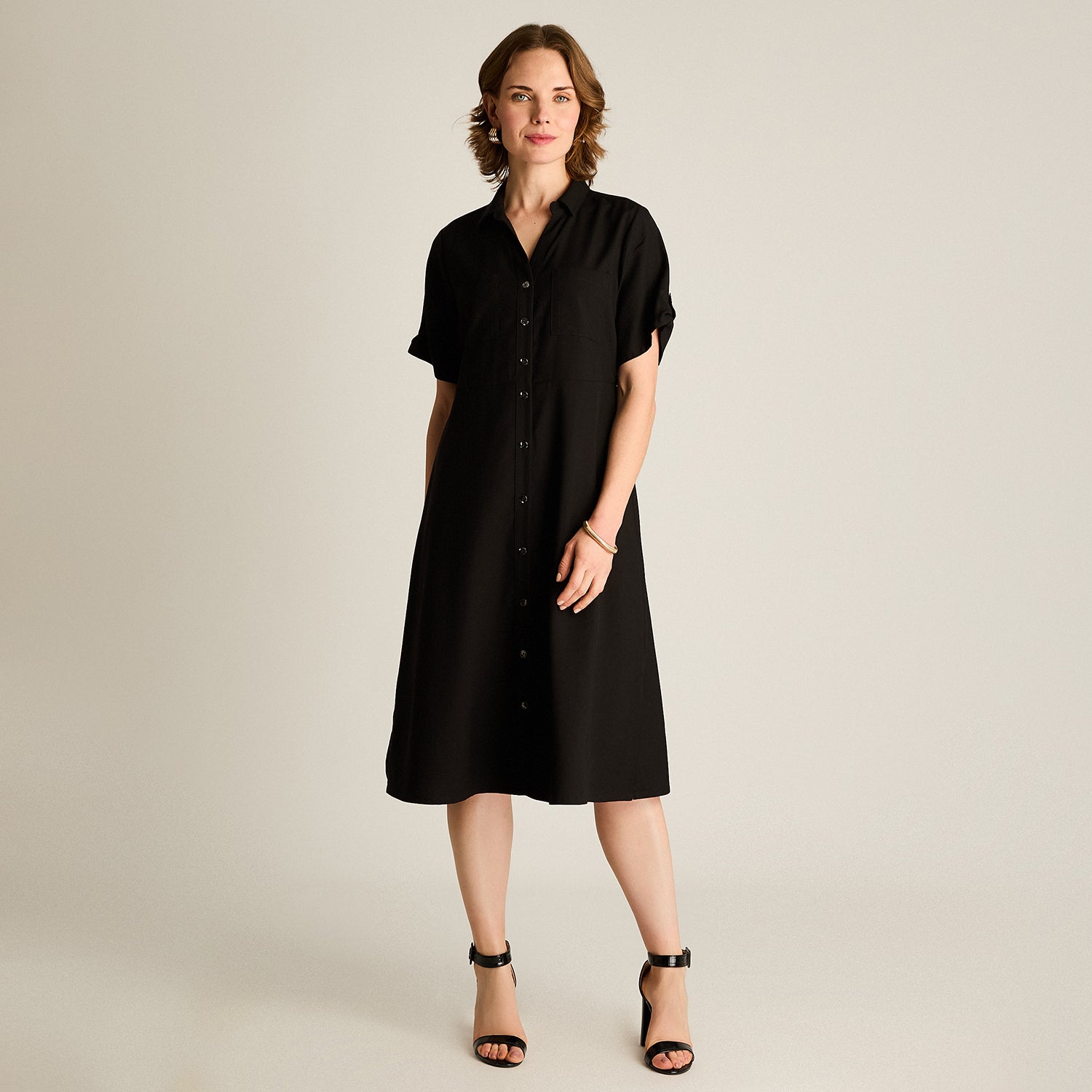 Vestido Midi Negro Sin Forro Calce Holgado